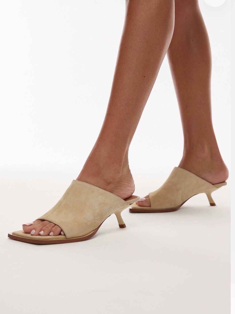 Topshop Premium Ilya Suede Open Square Mules - Beige